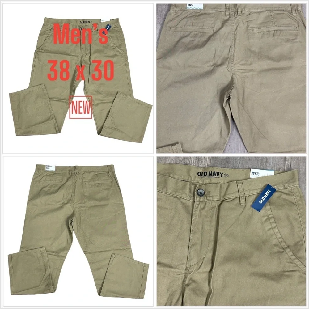Men's Old Navy 38 x 30 Pants Chino Khakis Khaki Tan Slim Fit Classic Cotton NWT